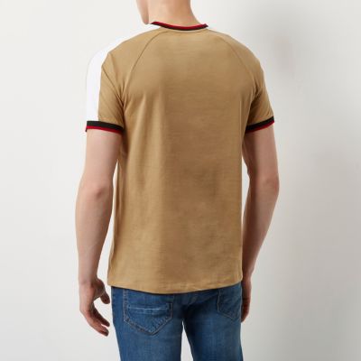 Camel brown logo raglan T-shirt